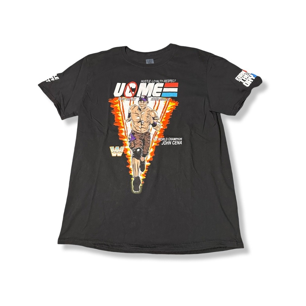 WWE John Cena T Shirt Mens L Black Excellent Last Tour Graphic Tee Wrestling